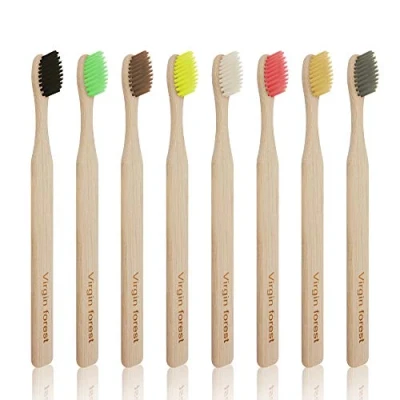 Image of 8 Pcs Bamboo Toothbrush, BPA Free Soft Toothbrushes, Natural Eco Friendly Biodegradable Best Travel Wood Toothbrush Set, for Sensitive Gums Multicolour b