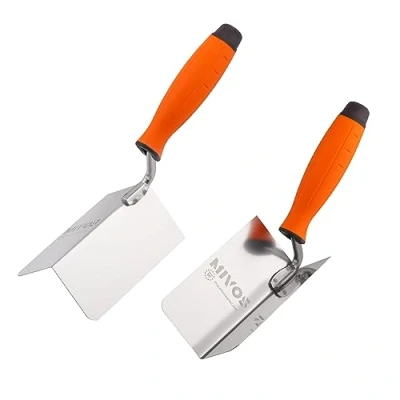 Image of Mivos 2 x Corner Trowel Rustproof 120 60 mm Inner and Outer Made of Stainless Steel Inside Outside Edge with Soft Grip Spatula in EU