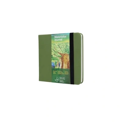 Image of tumuarta Square Watercolor Sketchbook, 140 LB, 300 GSM, Cotton Paper, Cold Press, 48 Pages, Hardbound, Paper Pad for Use As Travel Journal and Mixed Media (Green, 14X14 CM)