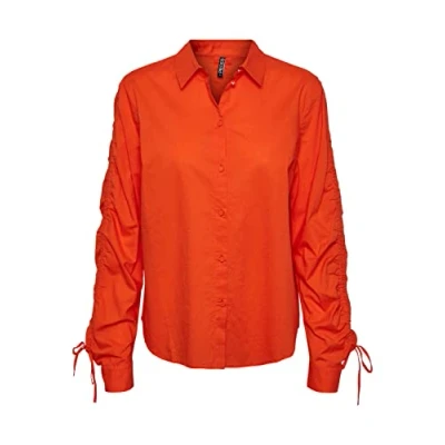 Image of PIECES Women&#039;s Pcbrenna LS Detail Shirt Bc Blouse, Red Orange, M