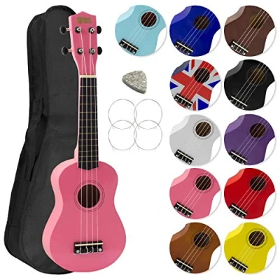 Image of Mad About SU8 Soprano Ukulele With FREE Gig Bag, Pick, and Spare Strings Great for Schools Beginners, Now Carbon Black Improved Tuning Pink