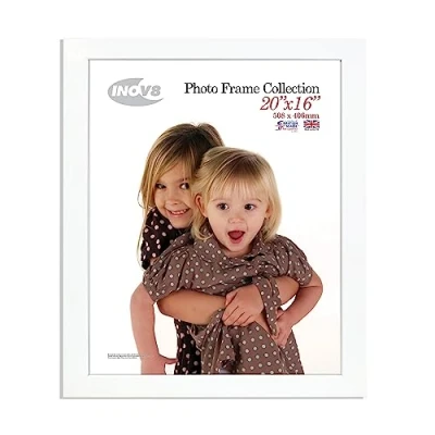 Image of Inov8 British Made Real Wood Picture/Photo Frame 20x16&quot; Inch(51x41cm) Auckland 20mm Pine White