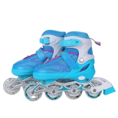 Image of Endless EL1027 Inline Adjustable Skates Aluminium Chassis and 70 mm PU Wheels All Flash, ABEC 7 Bearings, Blue, White