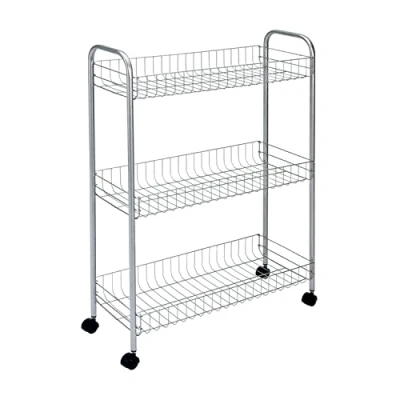 Image of Metaltex Slim Deluxe 3 Tier Trolley with Wheels Multipurpose Storage Cart for Smaller Spaces in the Home including Kitchen, Bathroom, Office and Garage Polytherm Metallic, 56 x 23 84 Centimetres