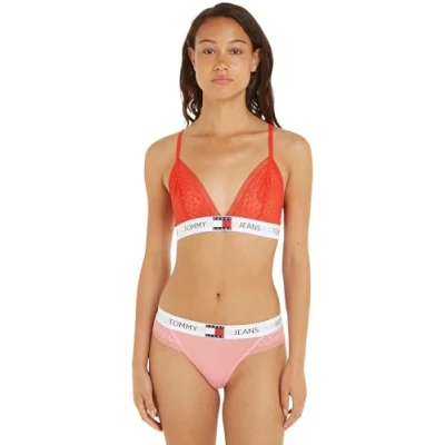 Image of Tommy Jeans Women Triangle Cup Bra Unlined Stretch, Red (Hot Heat), XXL