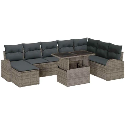 Image of vidaXL 9 Piece Garden Sofa Set with Cushions Grey Poly Rattan