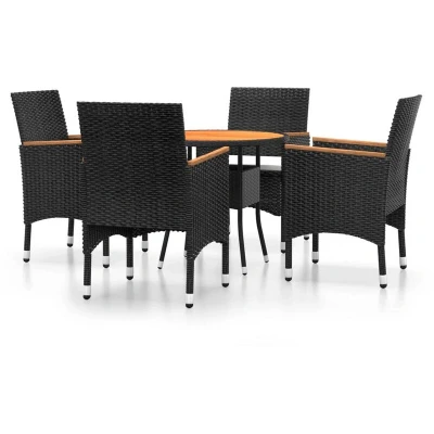 Image of vidaXL 5 Piece Garden Bistro Set Poly Rattan and Solid Wood Black