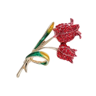 Image of Rhinestone Red Rose Flower Brooches for Women Crystal Brooch Pin Fashion Dress Coat Pins Wedding Jewelry Accessories Gifts