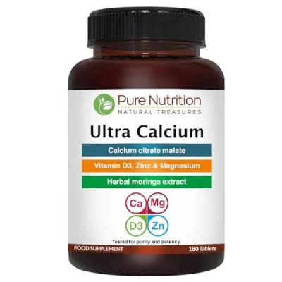 Image of Pure Nutrition Ultra Calcium Citrate Malate 1000mg Highly absorbable Supplement with Malate, Vitamin D3, Magnesium and Zinc Non GMO Gluten Free 180 Veg Tabs