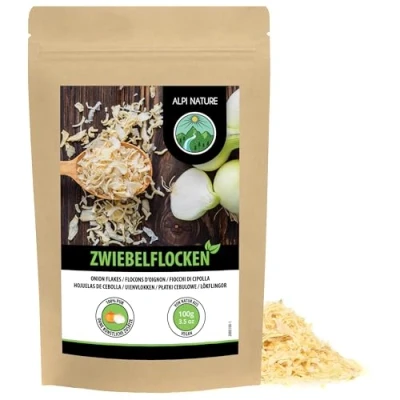 Image of Onion Flakes (100g, 3.5 oz), Pieces 5 30mm, Gently Dried and Finely Chopped Onion, Natural Product, Free of Additives, Ideal for Vegetables, Pasta, Soups, Meat Fish