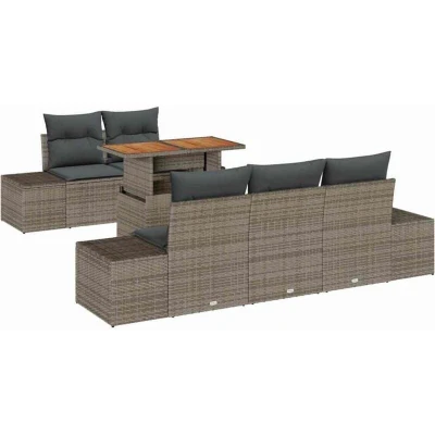Image of vidaXL 6 Piece Garden Dining Set with Cushions Grey Poly Rattan Acacia