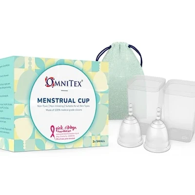 Image of 2pk Omnitex Menstrual Cups for Breast Cancer 100% Pure Medical Grade Silicone Safe Eco Friendly Tampon &amp; Pad Alternative Non Toxic ISO10993 Tested BPA Latex Free, Pack of 2X Small