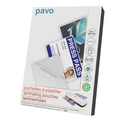 Image of Pavo Lam Pouch 2x125mic Size 67x99mm x 100 Glossy (Pack of 100)