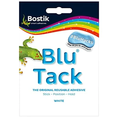 Image of Adhesive Bostik BLU TACK WHITE Original REUSABLE Sticky HOME SCHOOL OFFICE Walls HACKS NO MARKS Safe Craft ART Clean Handy (1 x PACK (SAMPLE) TACK)