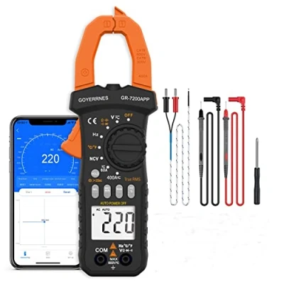 Image of Digital Clamp Meter TRMS 6000counts GR 7200 APP DC/AC Amp Auto ranging Bluetooth Connect with phone for Volt Amps Ohm Temp（℃/℉）Measurement, Continuity Capacitance Resistance Frequency Diode Test