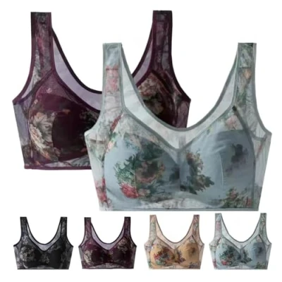 Image of GOOEIC Ellebloom Ice Silk Lace Cooling Comfort Bra, Bra for Older Women (Blue++Purple,5L)