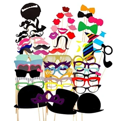 Image of CHSYOO 58 x Paper Photo Booth Photobooth Props Moustache Mask Bow Lips Hat Glasses for Wedding Birthday Children Party