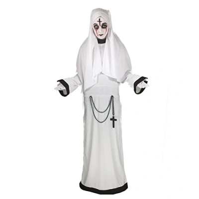 Image of Rubber Johnnies Sinister Sister Nun COSTUME White Scary Mary Fancy Dress (One size 8 10) Adult Ladies