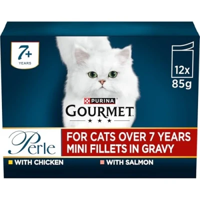 Image of GOURMET Perle Senior 7+ Mini Fillets in Gravy Wet Cat Food 12x85g (Pack of 4)