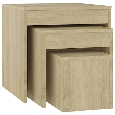 Image of vidaXL 3 Piece Nesting Table Set Scandinavian Style Side Tables, Sonoma Oak Engineered Wood, Square Design, Assembly Required, Ideal for Small Spaces