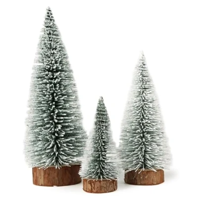 Image of 3pcs Mini Christmas Tree Frosted Artificial Trees Ornaments Table Decorations Xmas Tabletop Display 3 Sizes 10/15/20cm (B)