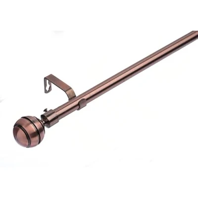 Image of Lister Cartwright 19 mm Extendable Metal Curtain Poles, Antique Copper (Ribbed Ball Finials, 210 320 cm)