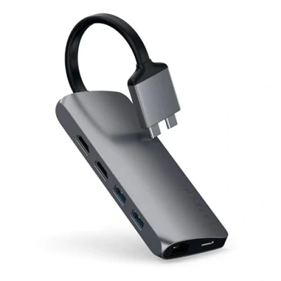 Image of SATECHI Type C Dual Multimedia Adapter with 4K HDMI, USB PD, Gigabit Ethernet, Micro/SD Card Readers, 3.0 For M2/ M1 MacBook Pro/Max (Space Gray)