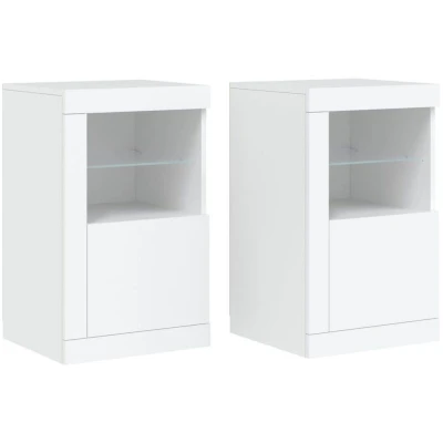Image of vidaXL Side Cabinets with LED Lights 2 pcs White Engineered Wood