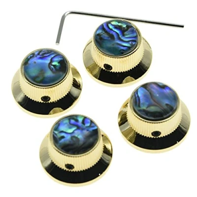Image of KAISH 4x Abalone Top Gold LP Hat Knobs with Set Screw Metal Bell for Guitar Bass 6mm Shaft Pots