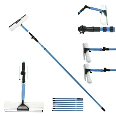 Image of Professional 3.5M Window Glass Cleaning Kit Long Handle Soft Mop with 3 hand held Places Extendable Washing for RV Boat Truck SUV Caravan Solar Panel House Siding, weep Snow
