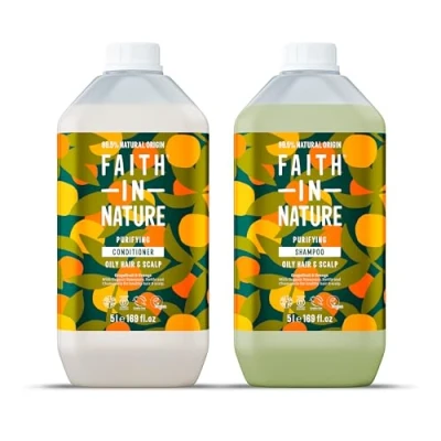Image of Faith In Nature Natural Grapefruit &amp; Orange Shampoo and Conditioner Set, Invigorating, Vegan Cruelty Free, No SLS or Parabens, For Normal to Oily Hair, 2 x 5L Pack