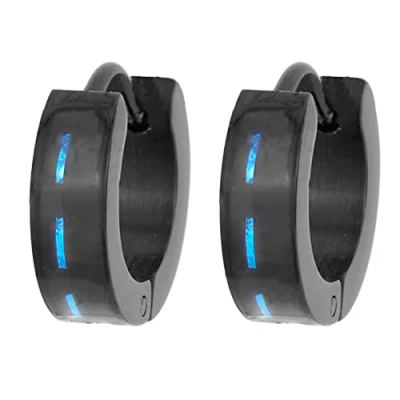 Image of Traveller Men&#039;s Creole Earrings Stainless Steel Black Carbon,