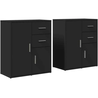 Image of vidaXL Sideboards 2 pcs Black 60x31x70 cm Engineered Wood