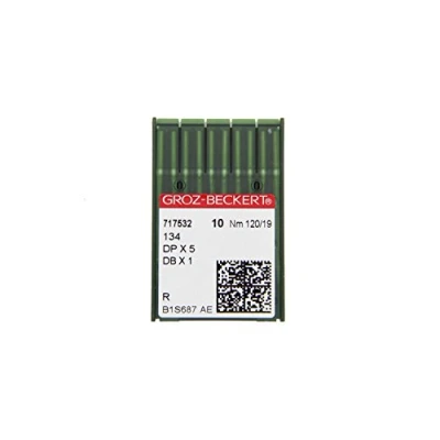 Image of Groz Beckert Pack of 10 Sewing Needles 134 with Round Piston and Bullet Tip for Industrial Machines (Nm. 120/19)