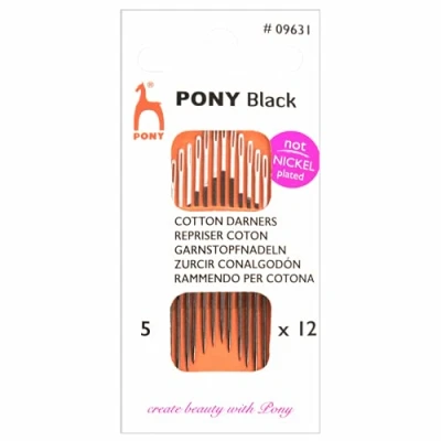 Image of Pony Hand Sewing Needles: Short Darners: Black with White Eye: Size 1 5