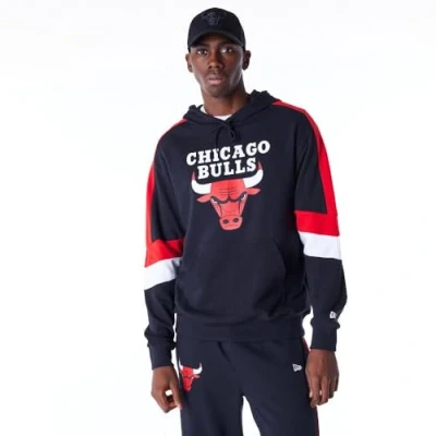 Image of New Era NBA Chicago Bulls Colour Block Oversize Hoodie Club wear, Men&#039;s, Size: Small, Black/red