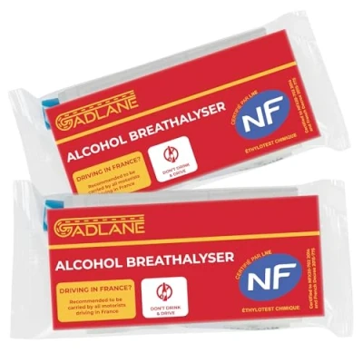 Image of GADLANE Alcohol Breathalysers France 2 Pack Single Use, Disposable Breathalyser Tests, Certified French Kit, NF Approved Tester Breathalyzer for Driving in Europe (Pack of 2)