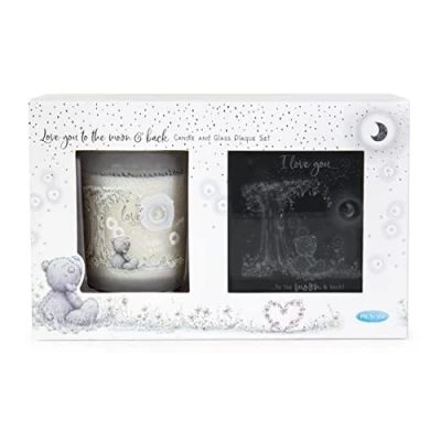 Image of Me to You Tatty Teddy &#039;Love The Moon and Back&#039; Candle Wall Plaque Gift Set Official Collection, Blue,grey