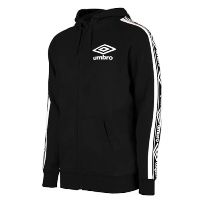 Image of Umbro Long Sleeve Zip Up Black Mens Taped Hoodie Track Jacket 65506U FL3 Black/White Cotton Size X Large