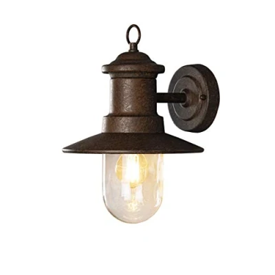 Image of Konstsmide Outdoor Lights Napoli Down Wall Light Ships Light/1 x 60 W E27 Max Lamp/Clear Glass Globe / IP44 Outside Rust Finish Steel