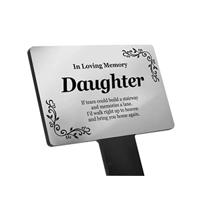 Image of DAUGHTER Memorial Remembrance Plaque Stake (Silver/Gold/Black &amp; White) Waterproof, Outdoor, Grave Marker, Tribute, Plant Marker (Silver)
