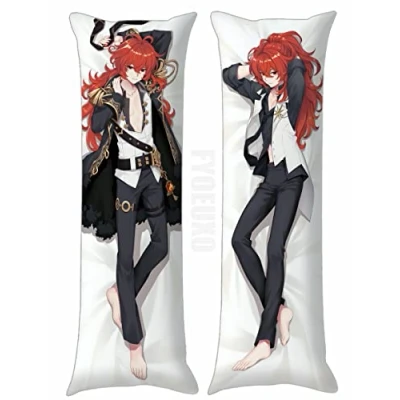 Image of Anime Game Genshin Impact Male Diluc Hugging Body Pillow Cover, Double Sided Printed 59&quot; x 19&quot; Dakimakura Peach Skin Pillowcase (Diluc)