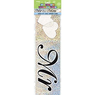 Image of Sparkling Blue &amp; Pink Mr. Mrs. Prism Banner (3.6 Meters) 1 Piece Elegant Celebration Decor for Weddings Events