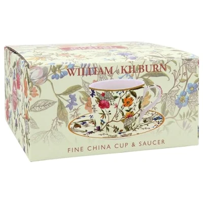 Image of The Leonardo Collection William Kilburn Cup &amp; Saucer for Kitchen Lovely Coffee Set Home Office Tea Cups and Saucers Enjoying Hot Drinks Mug Gifts