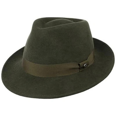 Image of Lierys City Felt hat Wool Ladies/Men Men&#039;s Water Repellent and Packable Bogart Summer/Winter Fedora Dark Green XL (60 61 cm)
