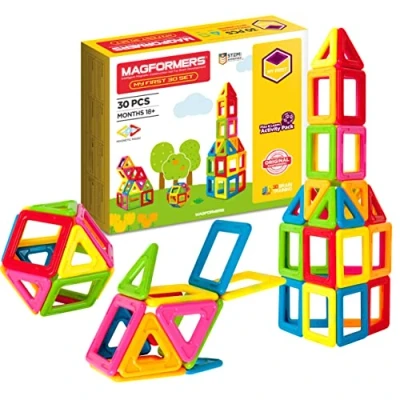 Image of Magformers My First 30 piece Magnetic Construction Set In Bright Solid Colours. Helps With Maths Learning And Makes Fun 3D Models, Multicolor, 24 x 6 28
