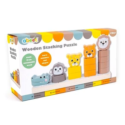 Image of abeec Wooden Stacking Toy Colour Sorting Toys for Toddlers Early Development &amp; Activity Counting High Chair Shape Rings Baby