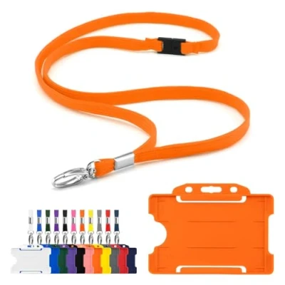 Image of CKB LTD Lanyard with Card Holder Includes 1x Eco Friendly RPET Plain Safety Breakaway Neck Strap Metal Clip and Matching Biodegradable Single Sided Rigid Plastic ID Badge (Orange)
