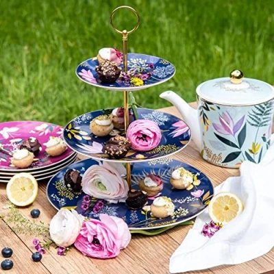 Image of Sara Miller SMON78963 XG Portmeirion Orchard 3 Tier Cake Stand Navy, Porcelain