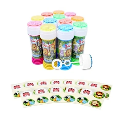Image of Anila&#039;s Themed Bubble Tubs with Wand &amp; Stickers for Party Bag Fillers and Favours Children 12 Jungle Individual Stickers. (Ideal Aged 3 8)